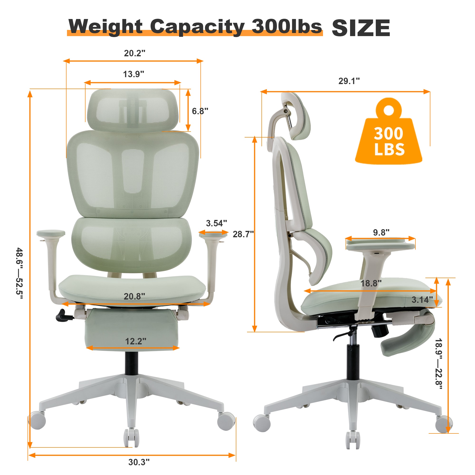 Multi-functional Ergonomic Mesh Office Chair With Adjustable Armrest,Footrest,Lumbar Support, 360° Silent Wheels,Headrest For Home & Office,Grey White_maomaolike.com